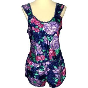 Vintage PINX sleep set lingerie purple floral size S